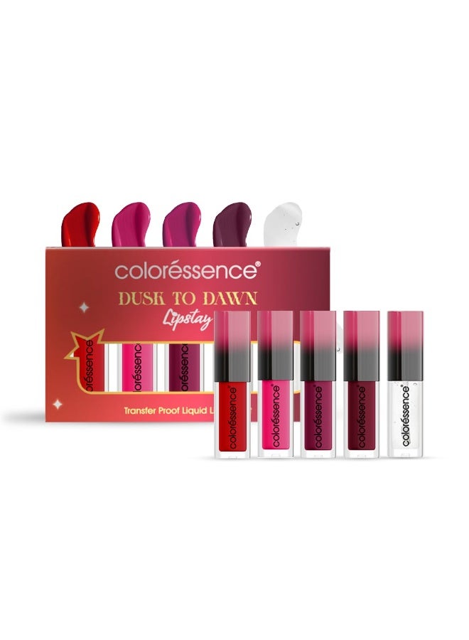 Coloressence Lipstay Dusk to Dawn Liquid Lipstick Kit | Transfer Proof, Matte, Waterproof | Long-Lasting Smudge-Proof Lip Color | Set of 5 Shades - Image 1